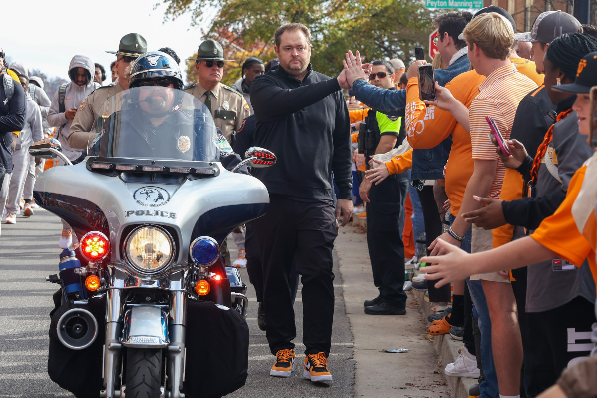 Tennessee Volunteers HC Josh Heupel during the Vol Walk before the Georgia game. (Photo by Randy Sartin of USA Today Sports)